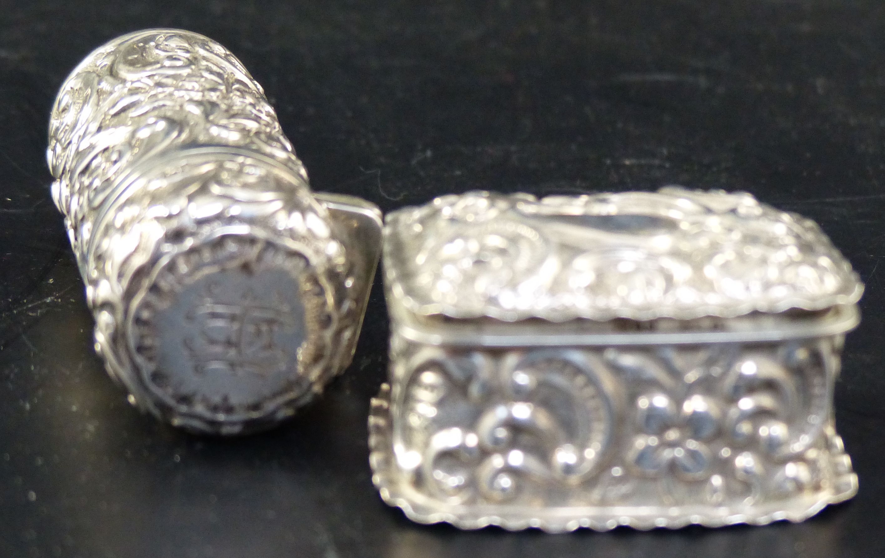 A silver rectangular patch box, 54mm.
